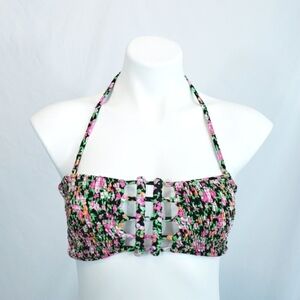 Tori Praver Swimwear Ditsy Floral Smocked Bikini Top Hard to Find Swimwear